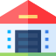 Quality garage door service icon showing residential garage building