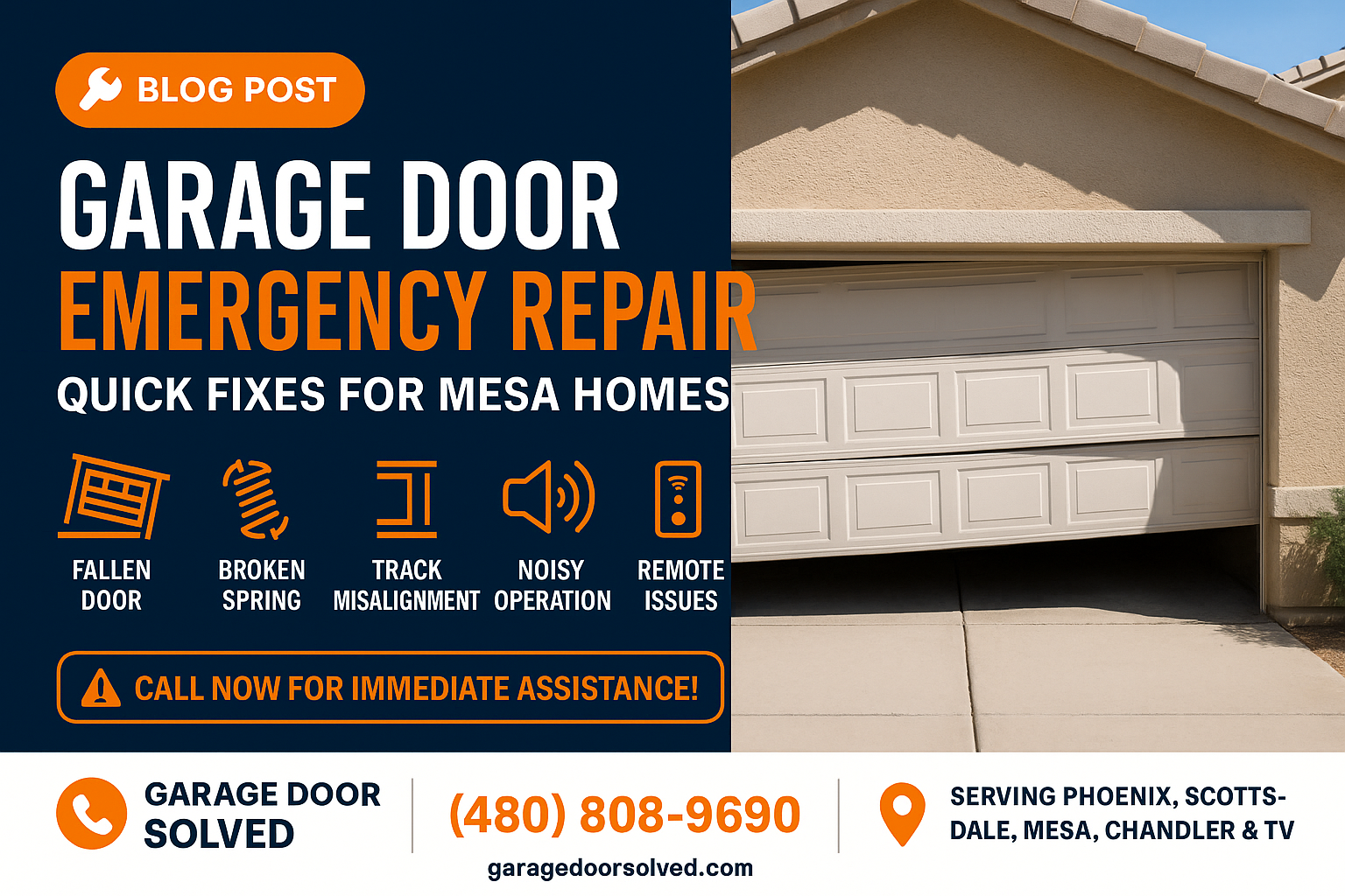 Emergency garage door repair service in Mesa, Arizona.