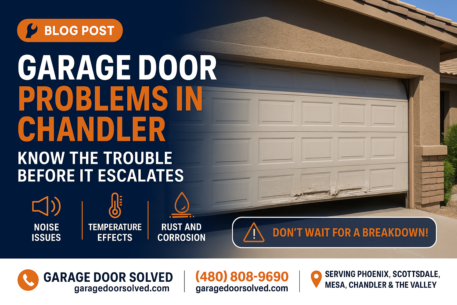 A malfunctioning garage door in a Chandler neighborhood
