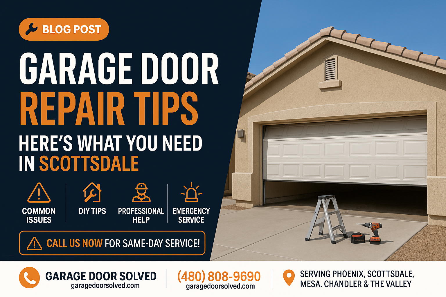 Close-up of a garage door repair in Scottsdale, Arizona