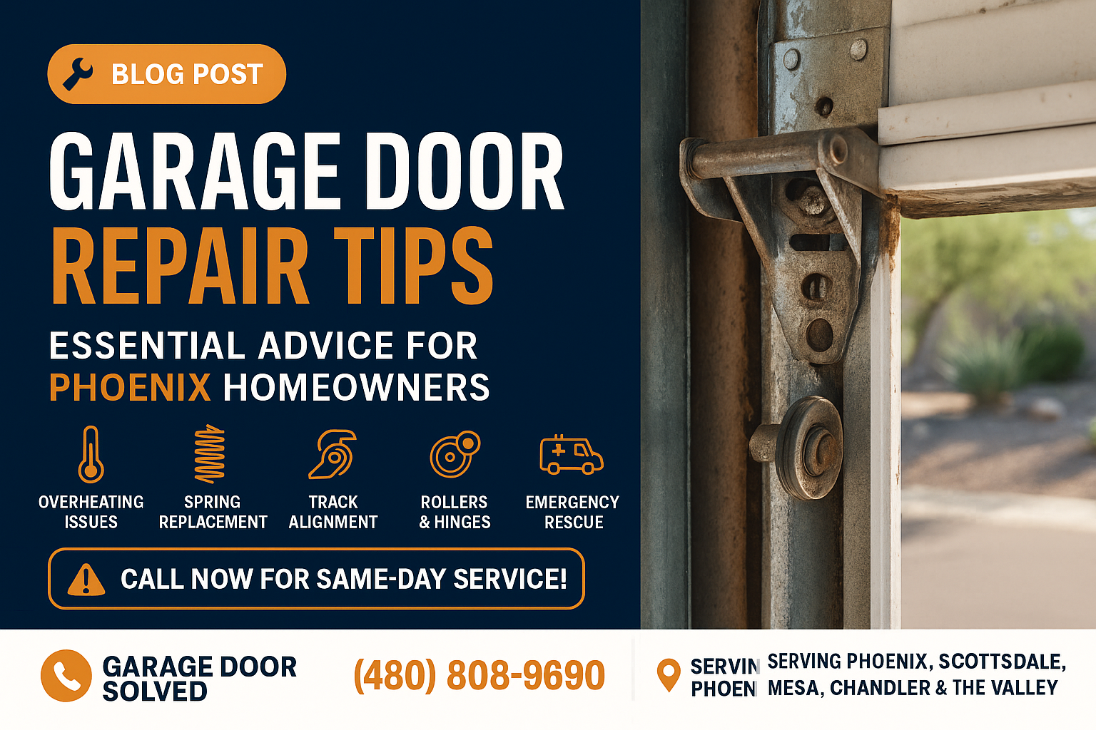 A residential garage door needing repair in Phoenix