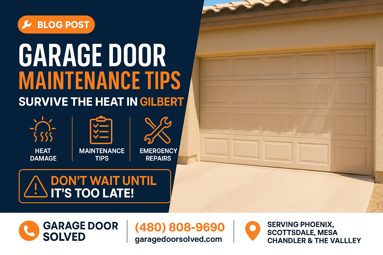 A residential garage door showing signs of heat damage in Gilbert, AZ