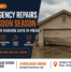 A garage door partially open after storm damage in a Mesa neighborhood