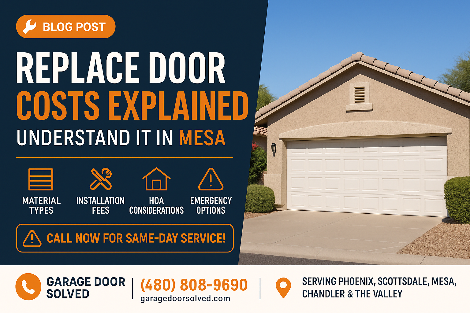 Mesa home with a newly installed garage door