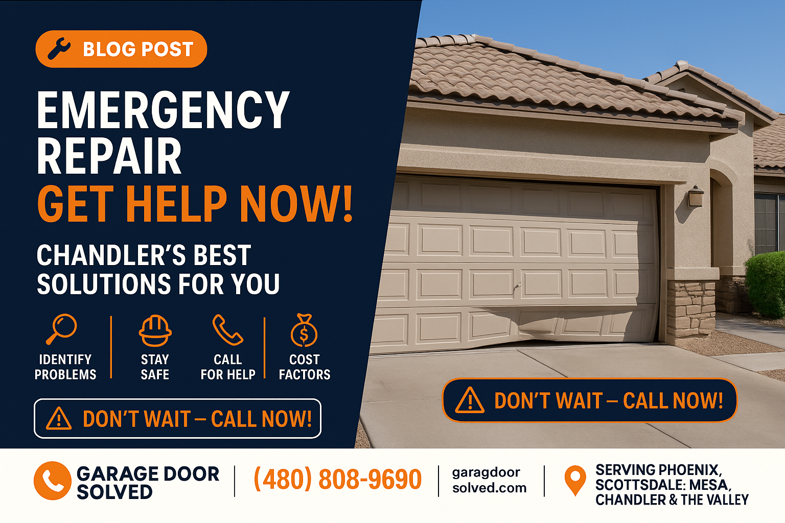 Chandler home with a broken garage door needing emergency repair