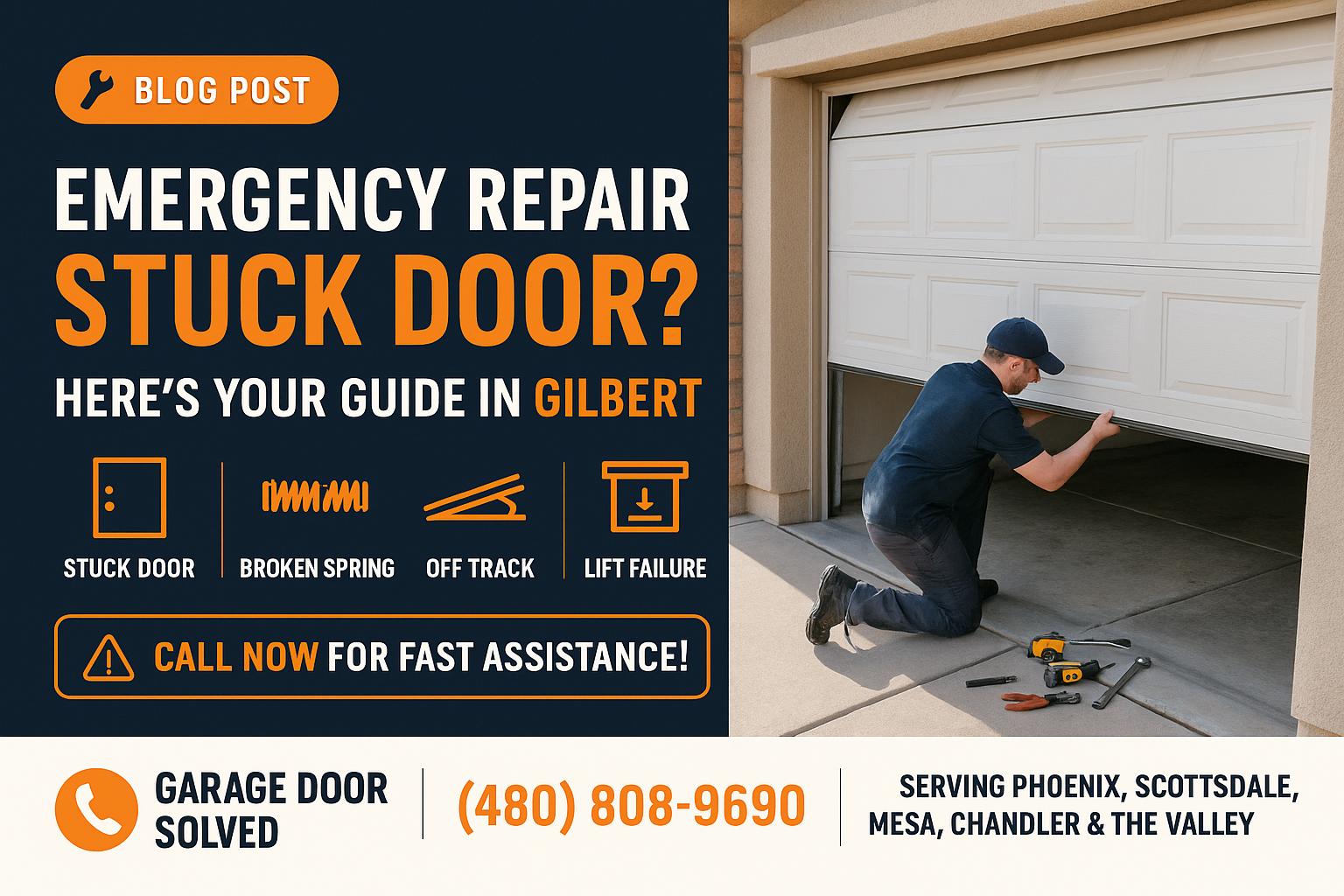 Emergency garage door repair with a technician fixing a door in Gilbert