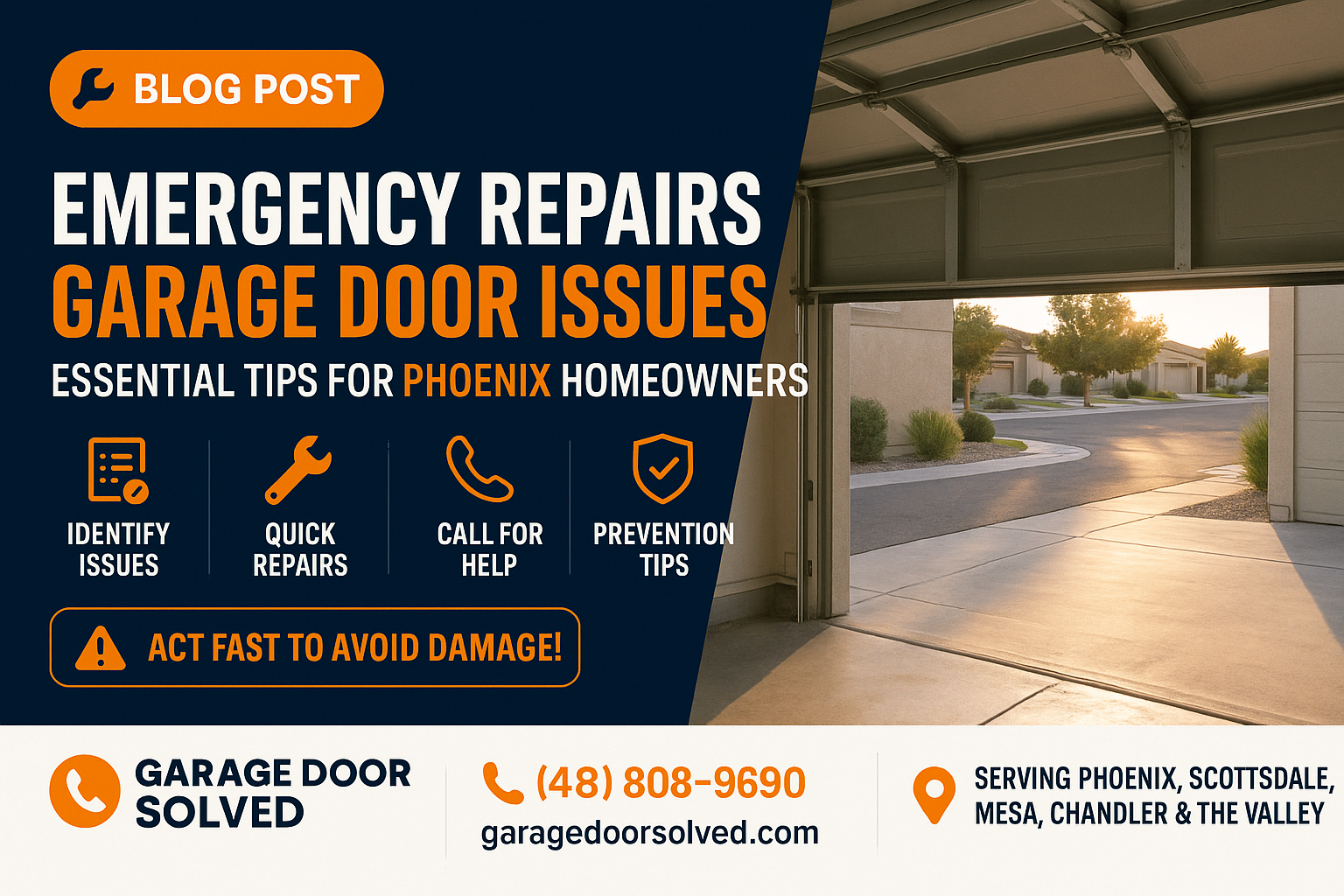Emergency garage door repair scene in Phoenix