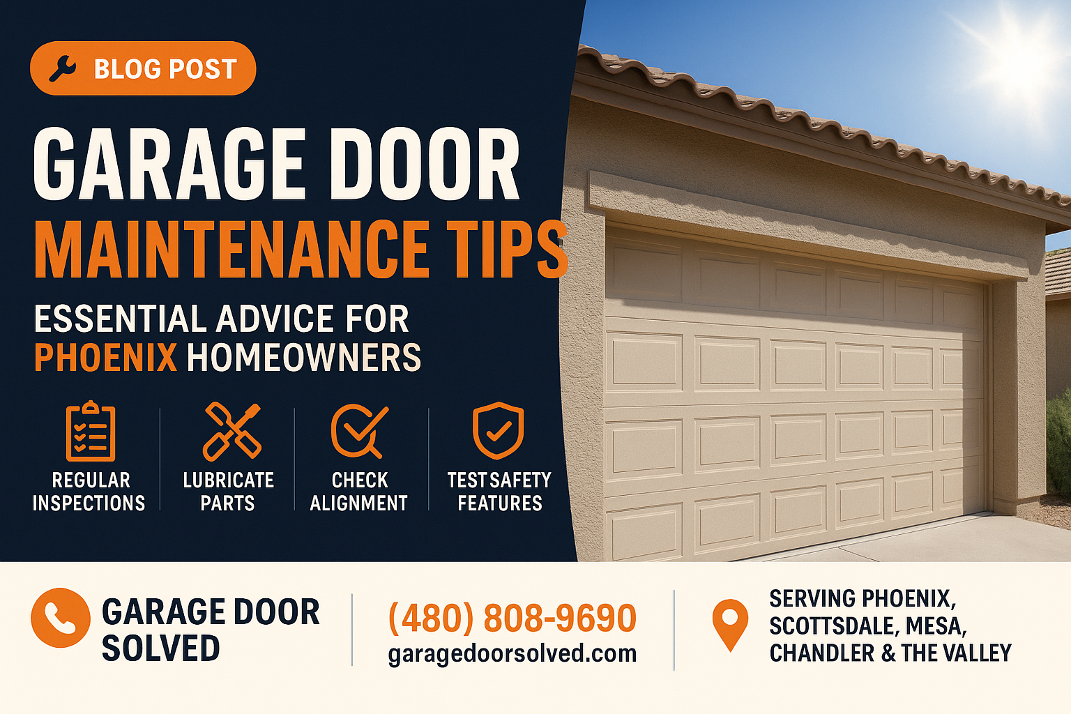 A well-maintained garage door in a sunny Phoenix setting