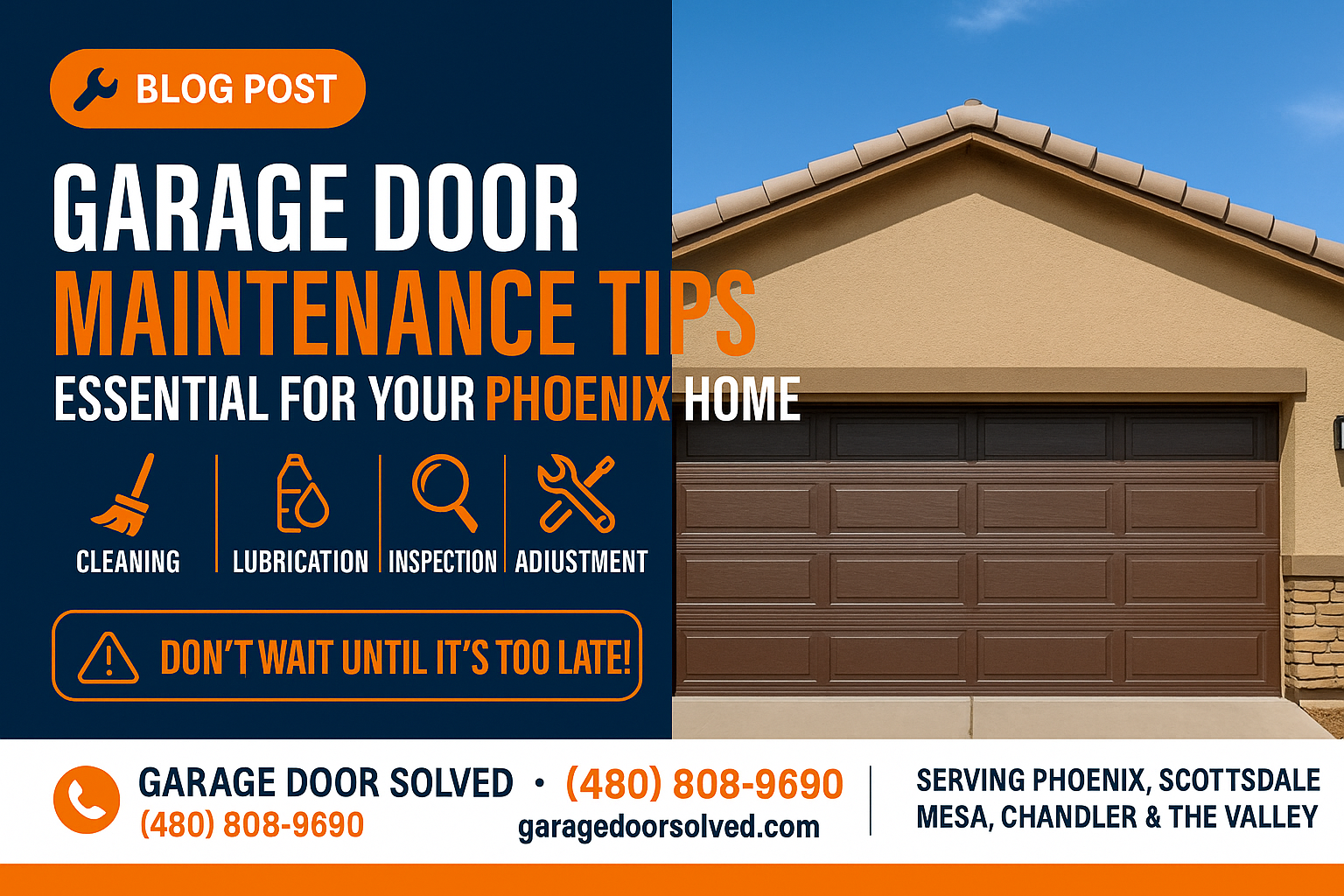 Phoenix home with a well-maintained garage door under the sun